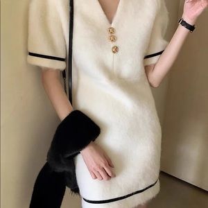 Wool white dress with golden buttons